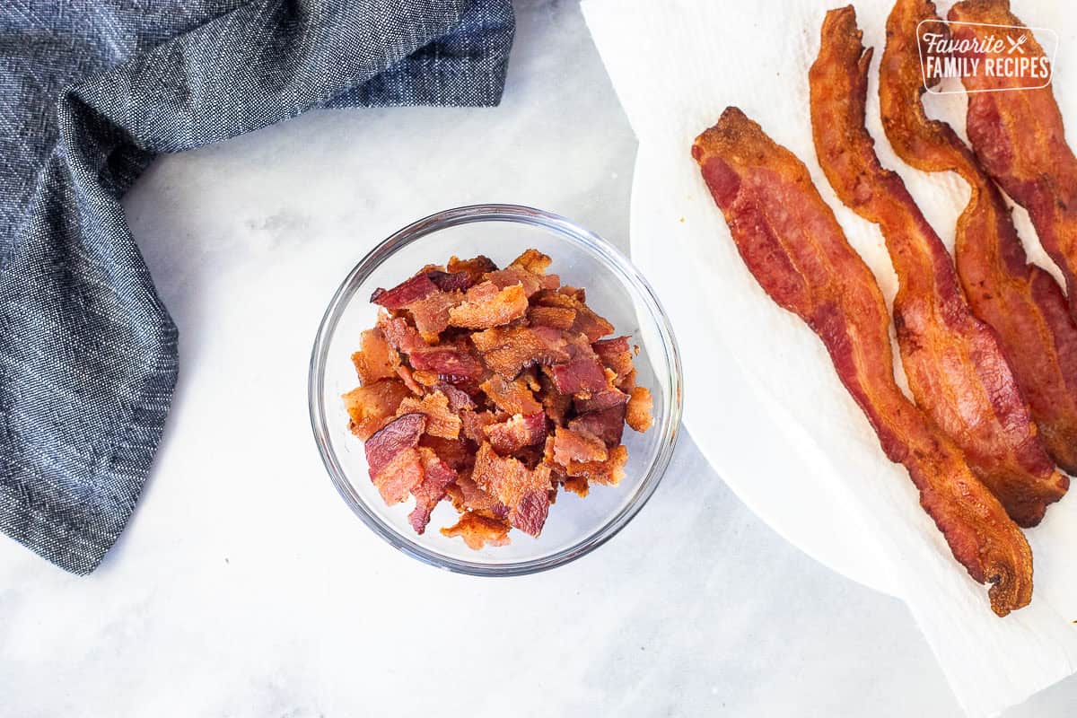 Cooked and diced bacon.