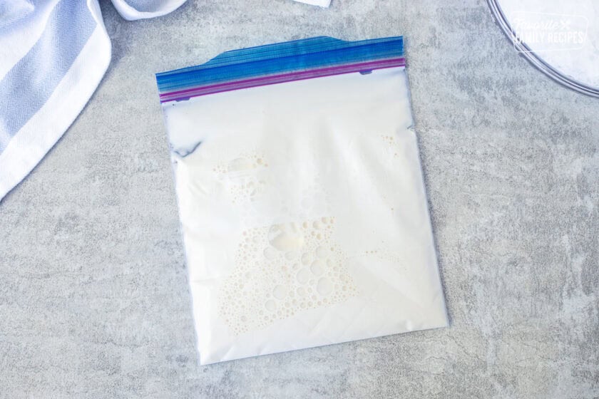 Small ziplock bag with half and half, sugar and vanilla.