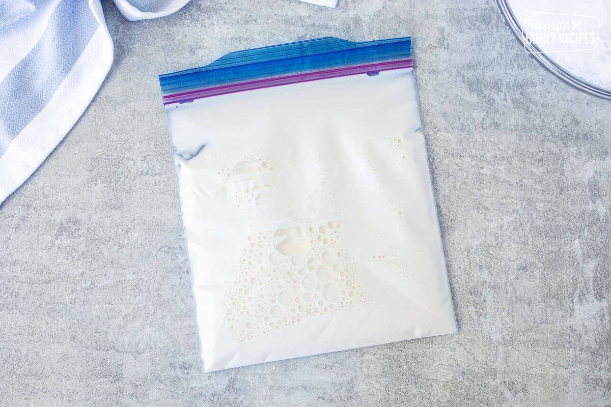 Small ziplock bag with half and half, sugar and vanilla.