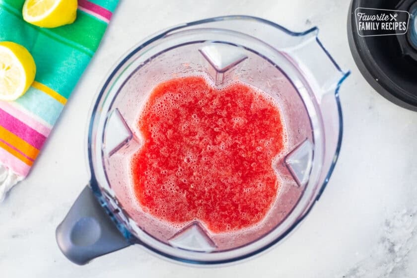Blended watermelon pieces in a blender.