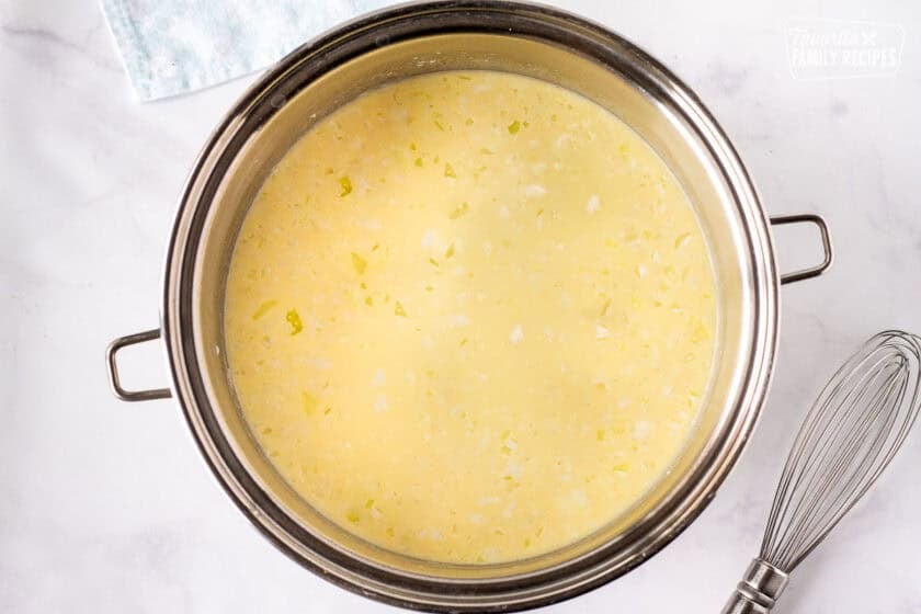 Large soup pot of Corn Chowder with Bacon.
