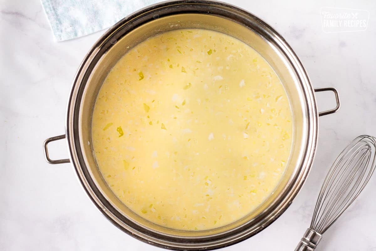Large soup pot of Corn Chowder with Bacon.
