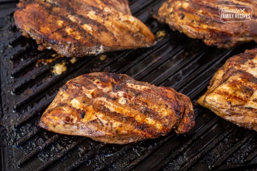 Grilling balsamic chicken on the bbq.