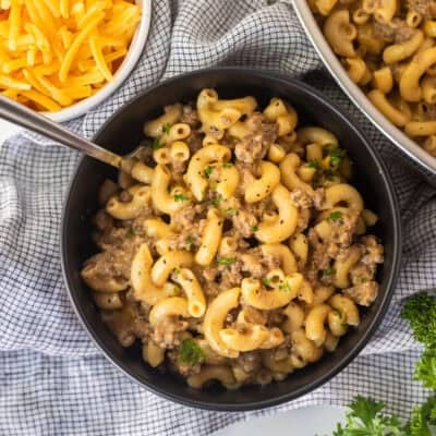 Bowl of homemade hamburger helper.