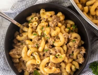 Bowl of homemade hamburger helper.