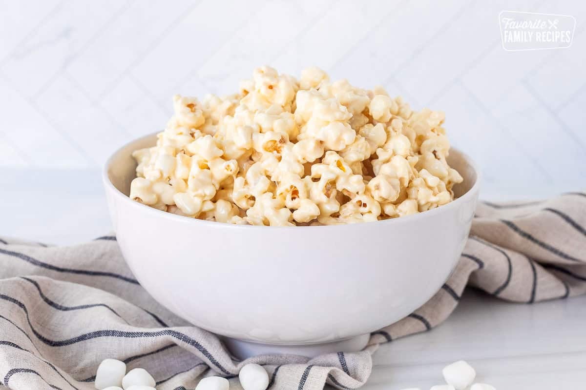 Marshmallow popcorn in a large bowl.