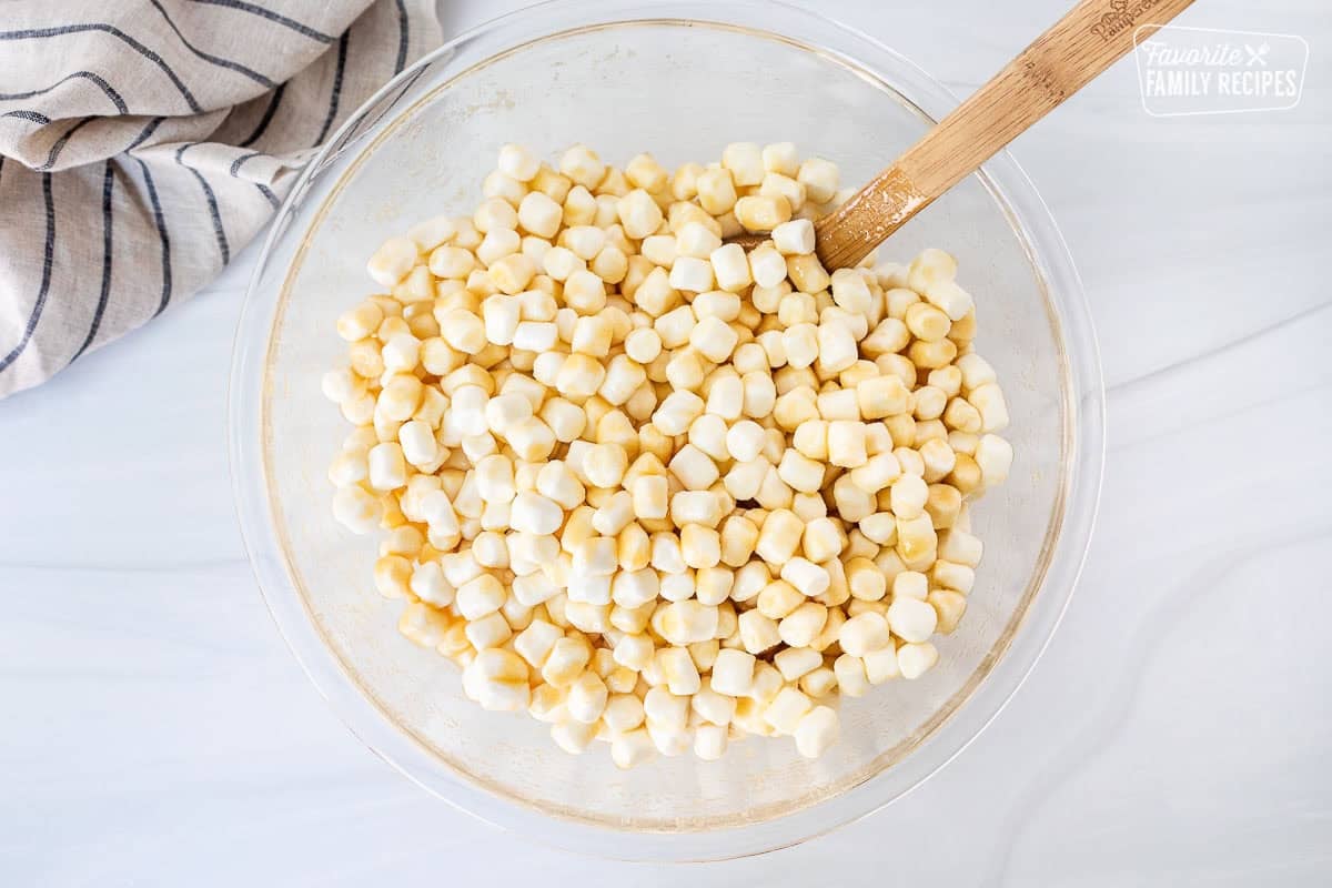 Marshmallows combined with butter and brown sugar.