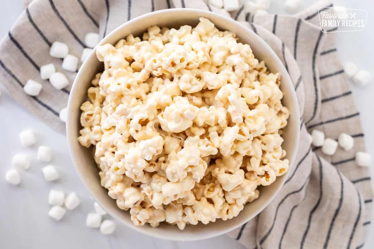 Marshmallow popcorn in a large bowl.