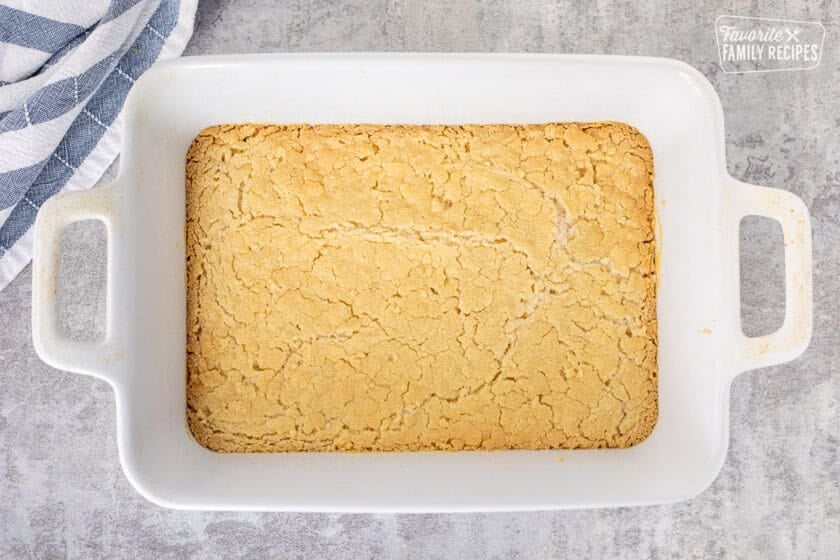 Pan with golden brown baked butter flour mixture.