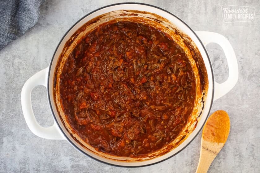 Dutch oven with short rib ragu.