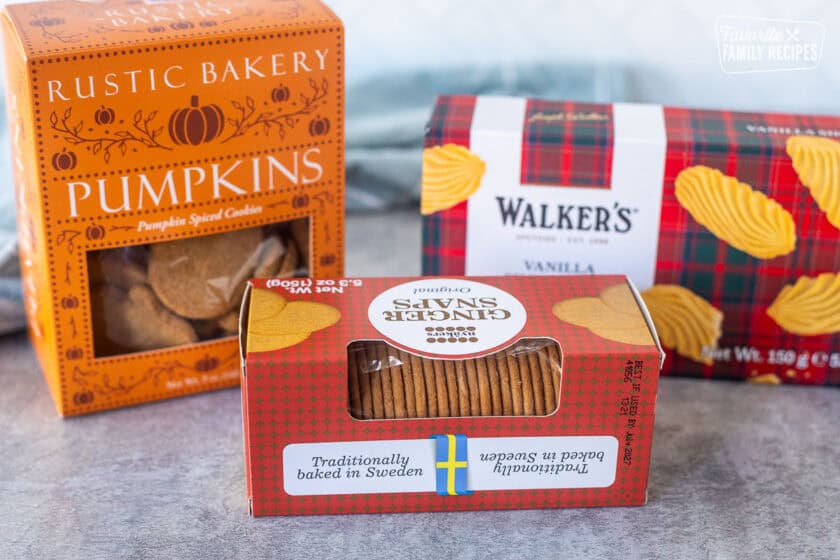 Ginger snap cookies, vanilla wafers, and pumpkin cookies.